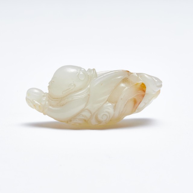 A Small White Jade Figure of an Apsara, Yuan Dynasty or Later