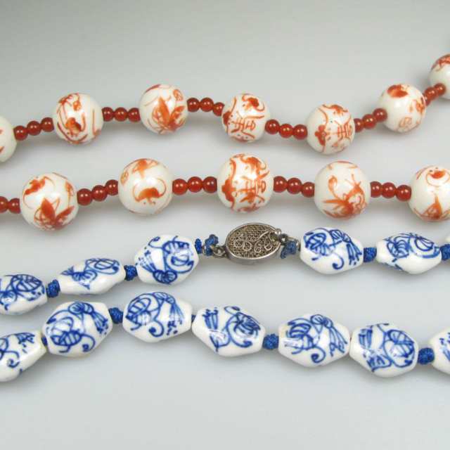 4 Chinese Porcelain Bead Necklaces