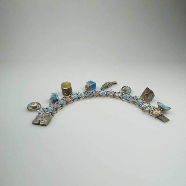 Chinese Silver And Enamel Charm Bracelet