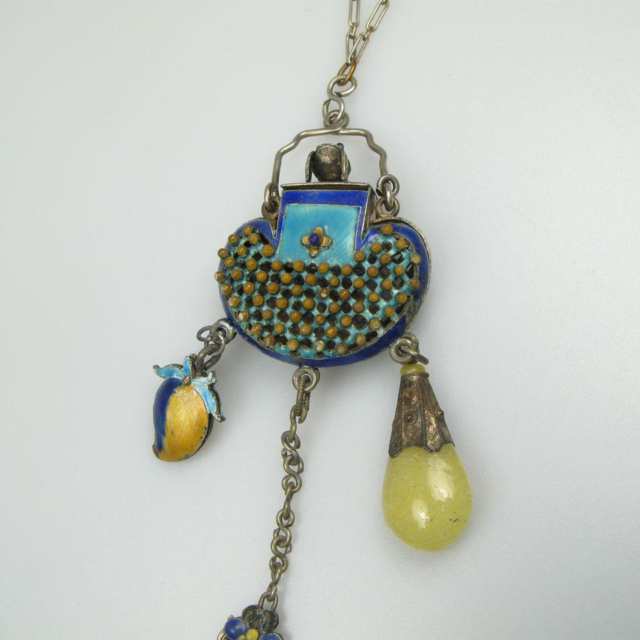 Chinese Silver And Enamel “Purse” Cricket Cage Pendant