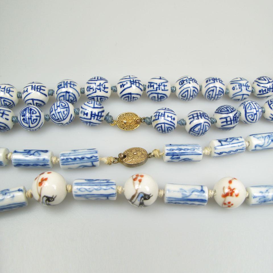 4 Chinese Porcelain Bead Necklaces