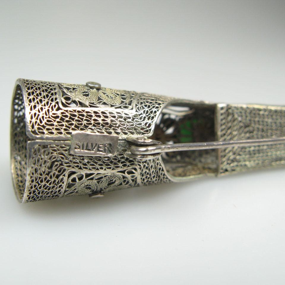 Chinese Silver Filigree Nail Guard Brooch