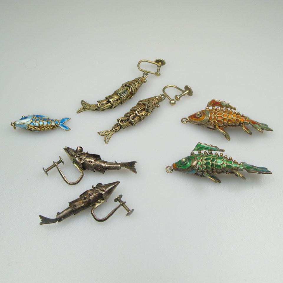 2 Pairs Of Silver Filigree “Fish” Earrings