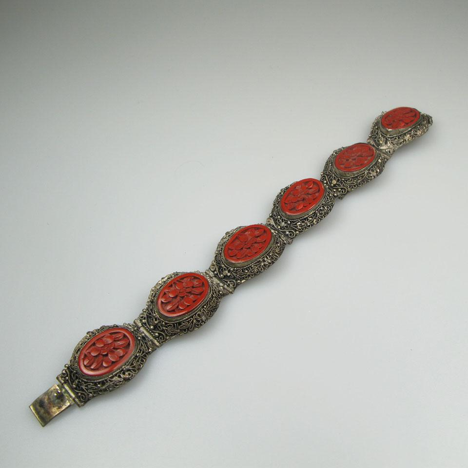 Chinese Silver-Plated Filigree Bracelet