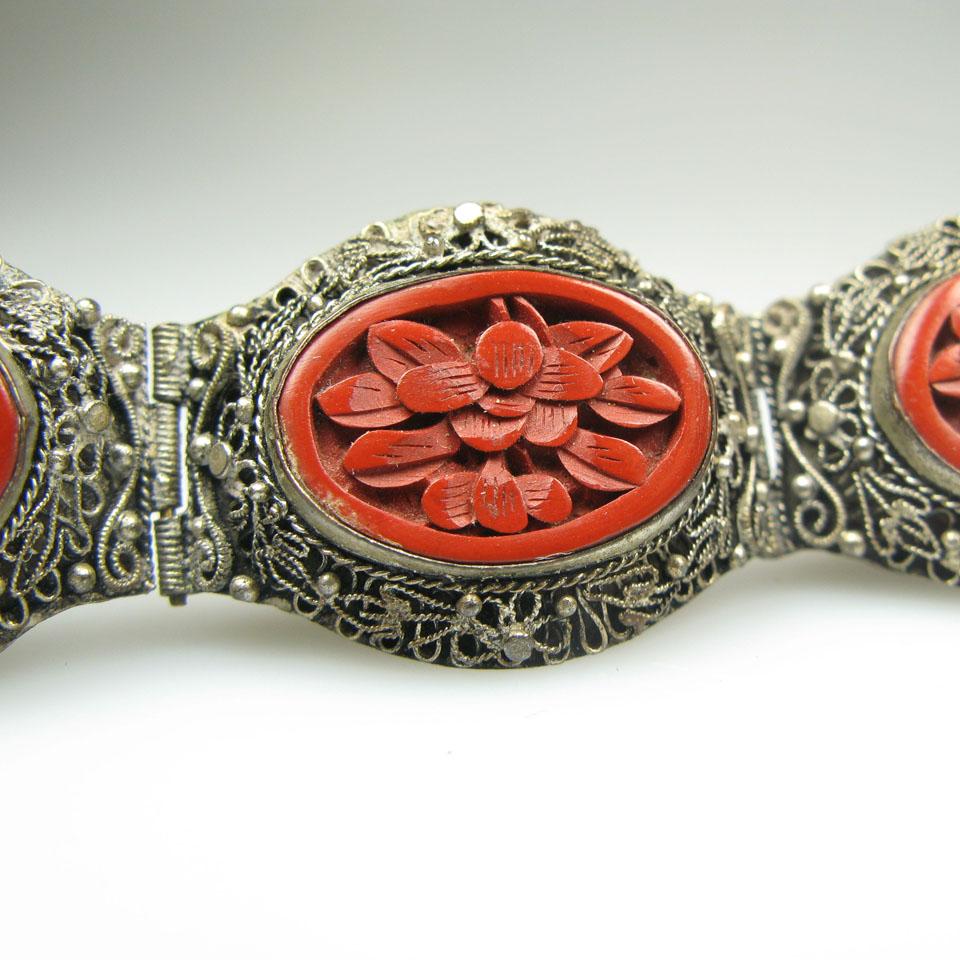 Chinese Silver-Plated Filigree Bracelet