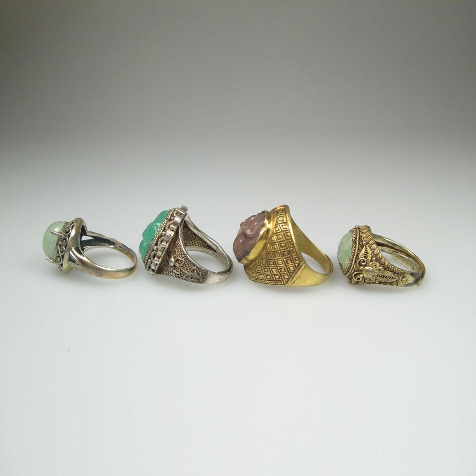4 Silver And Silver Gilt Filigree Rings