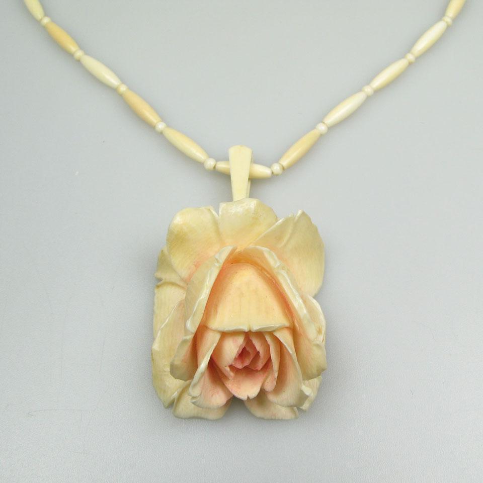 Carved Ivory Rose Bloom Pendant