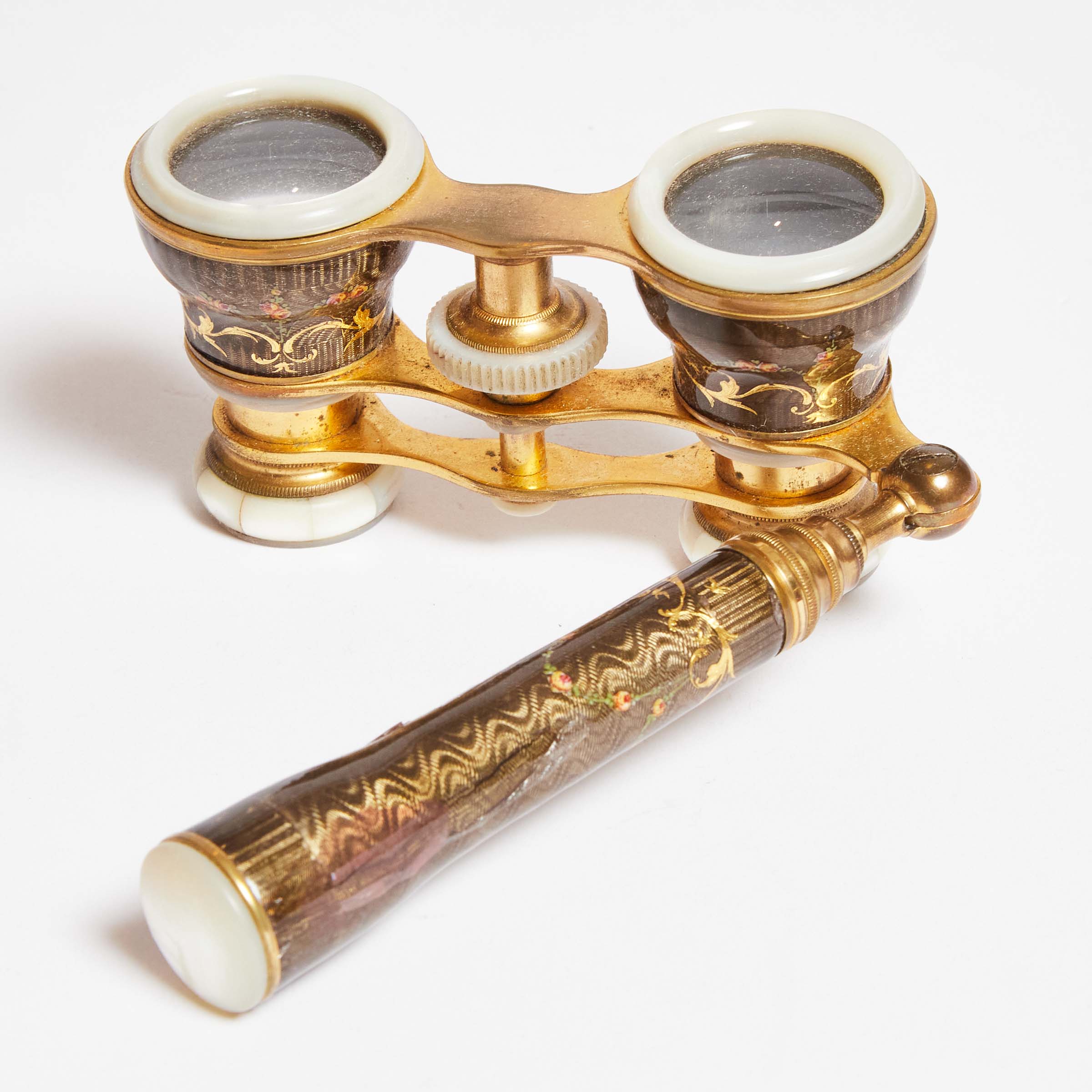 Pair of French Guilloché Enameled Opera Glasses, early 20th century