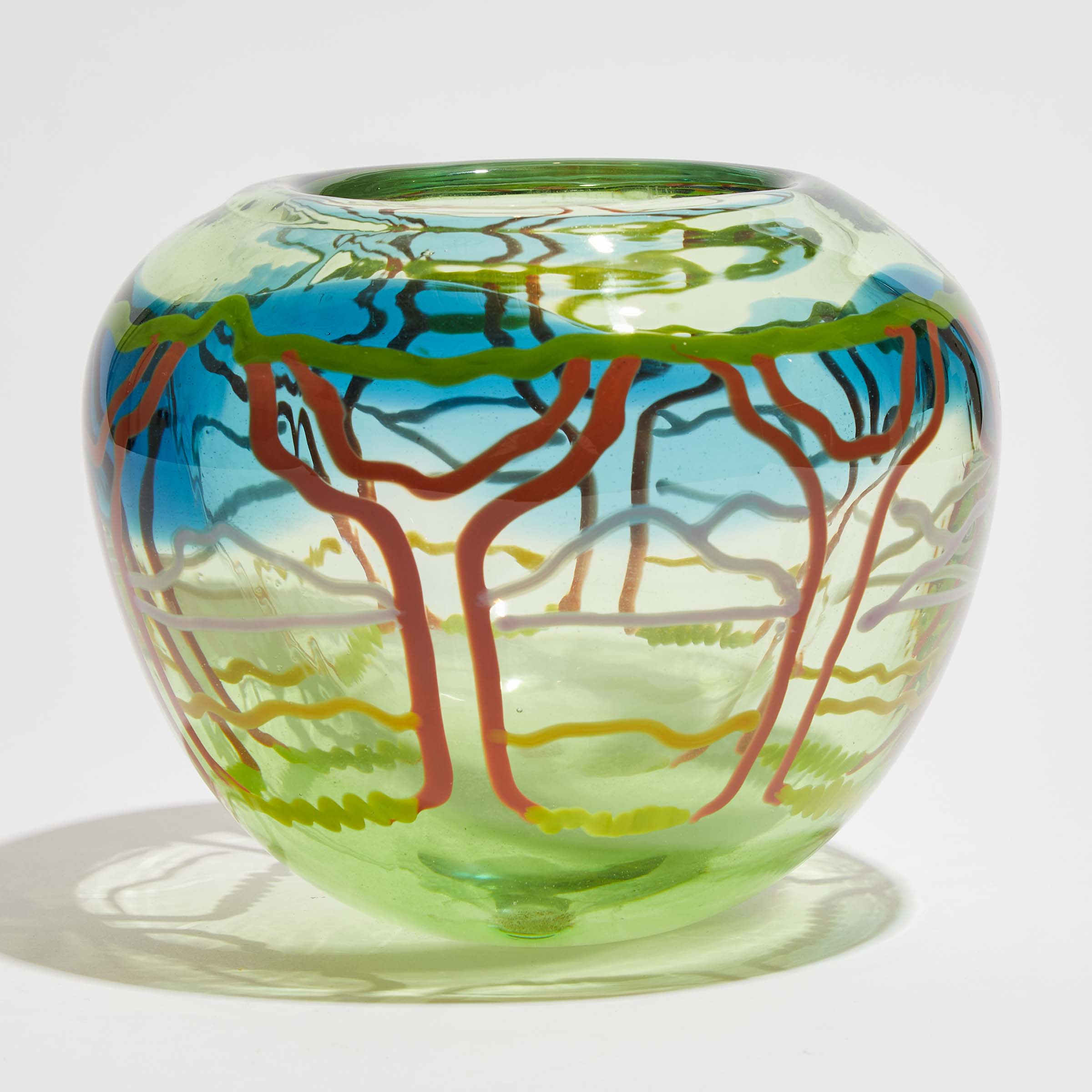 Dale Brownscombe (American, b.1945), Green and Blue Internally Decorated Glass Vase, 1979