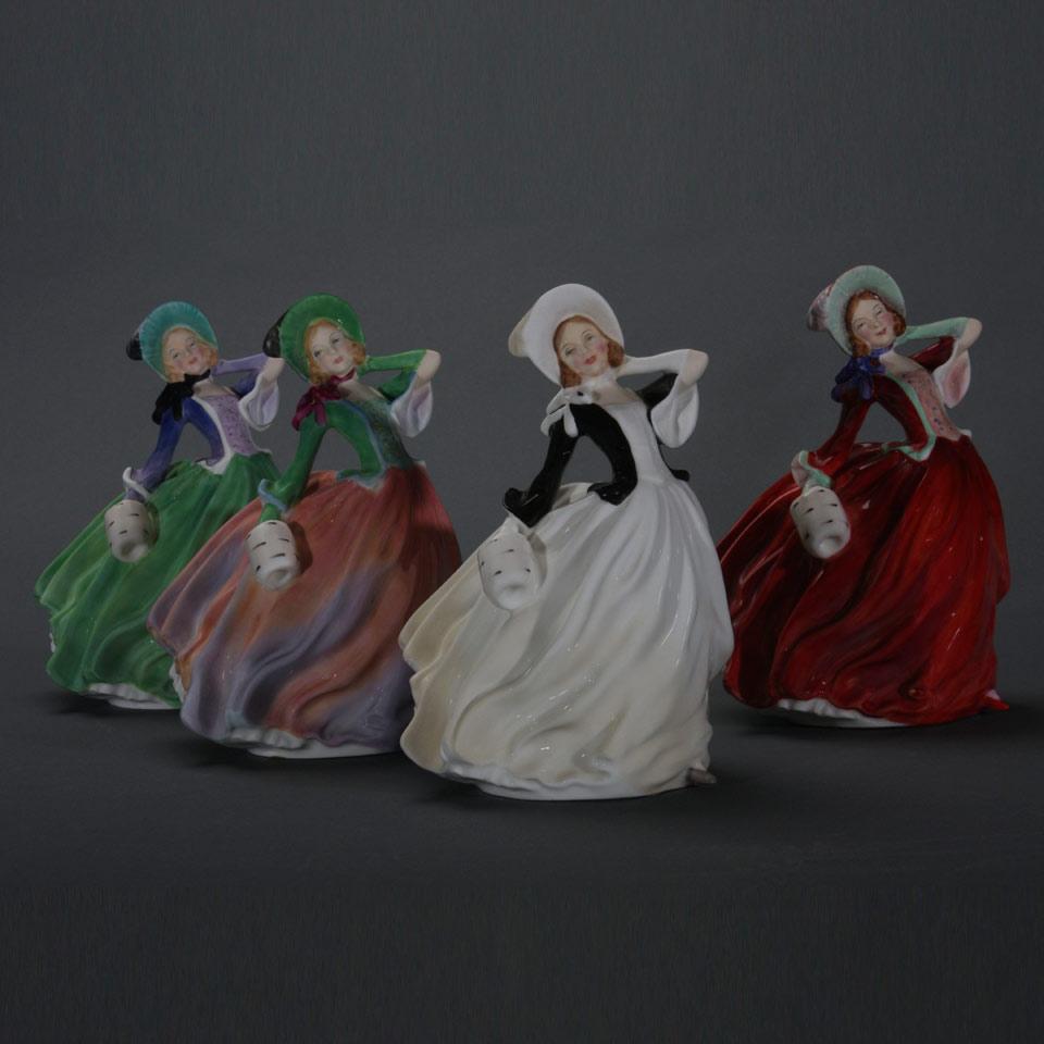 Four Royal Doulton Figurines, Autumn Breezes (HN1834, HN1911, HN1913 and HN2147)