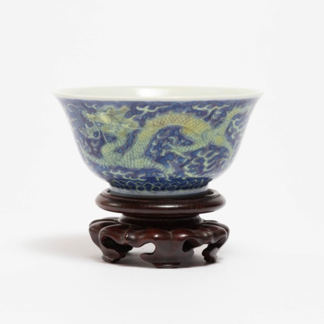 A Yellow-Enamelled Blue-Ground ‘Dragon’ Bowl, Daoguang Mark and Period (1821-1850)