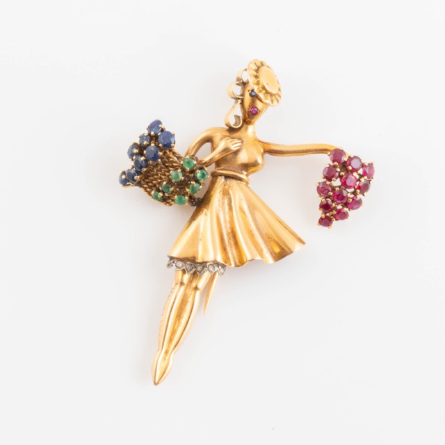 Lacloche French 18k Yellow Gold And Platinum Clip Brooch