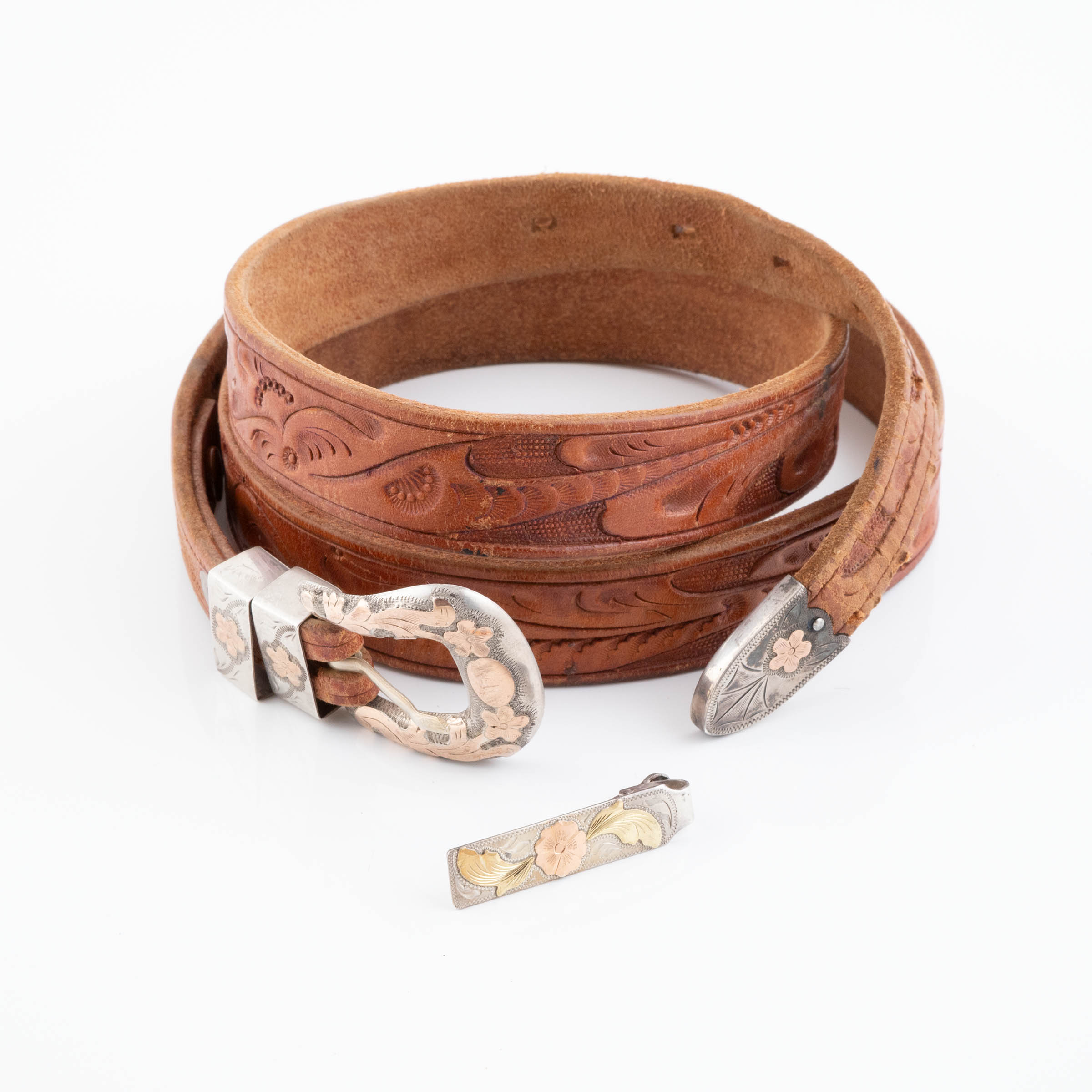 A. Fonseca Mexican Sterling Silver And Gold Overlay Belt Buckle 