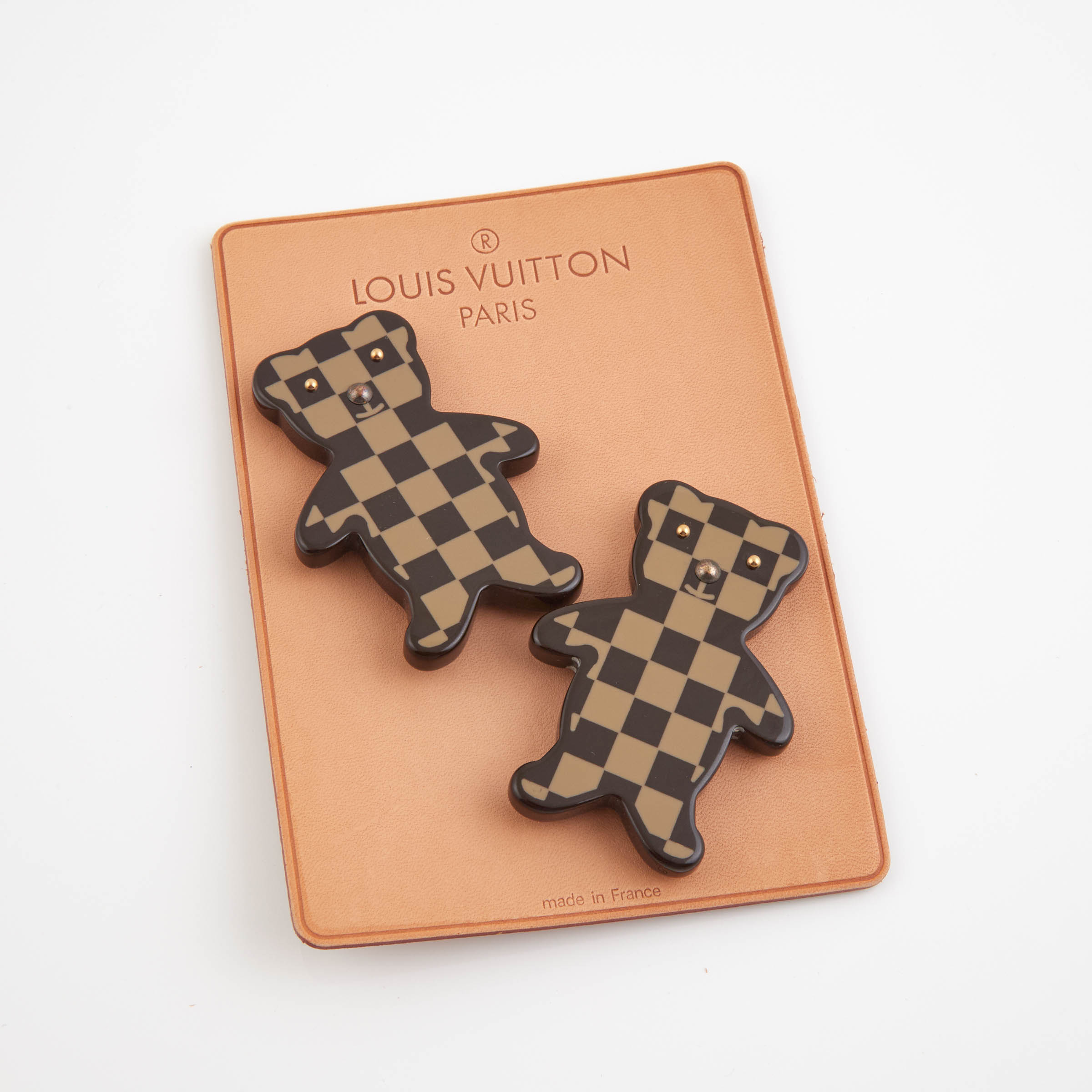 Pair Of Louis Vuitton Resin 'Damier' Bear Pins