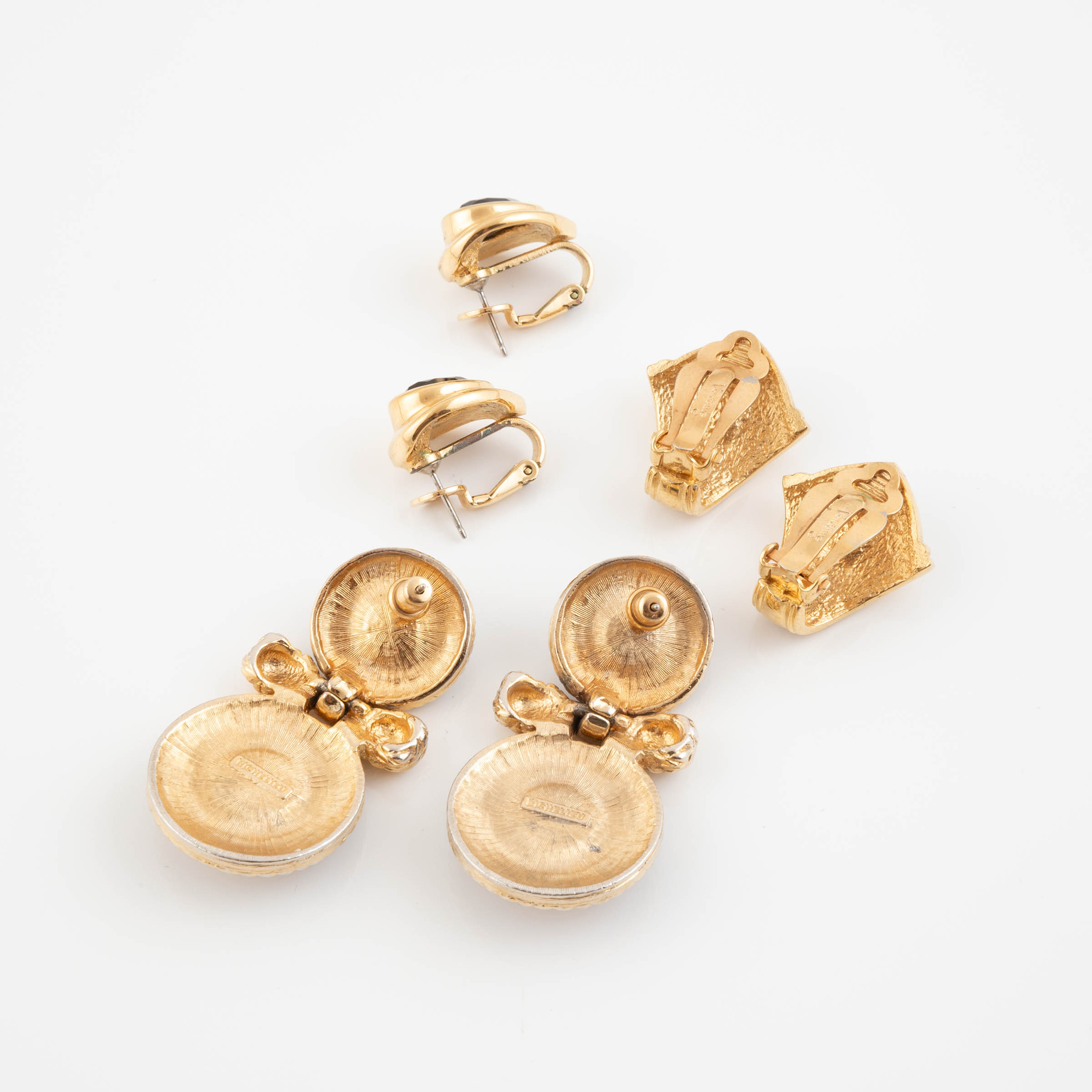 Three Various Pairs Of Gold-Tone Metal Earrings