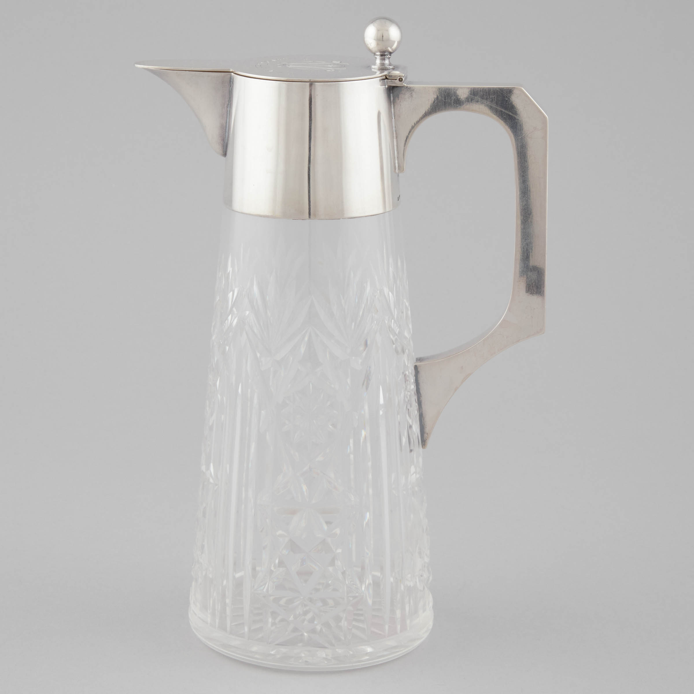 German Silver Mounted Cut Glass Claret Jug, Wilkens & Söhne, Bremen, early 20th century