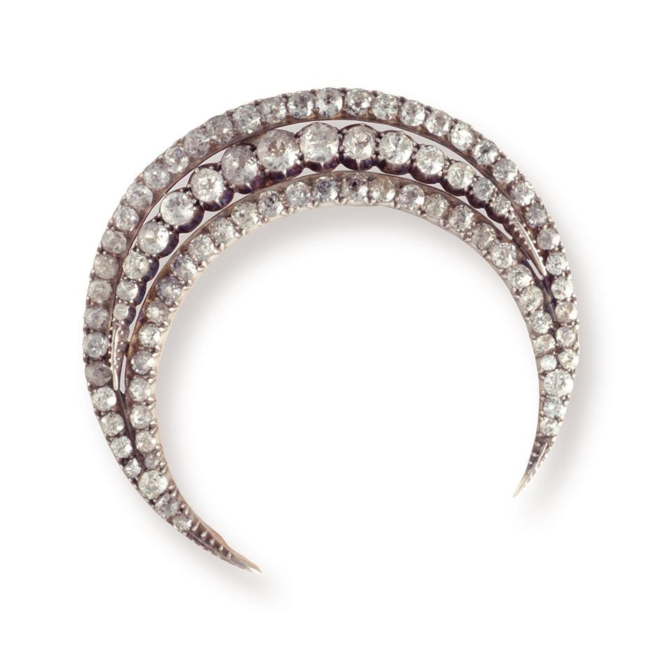19th Century 14k Yellow Gold and Silver Crescent Brooch