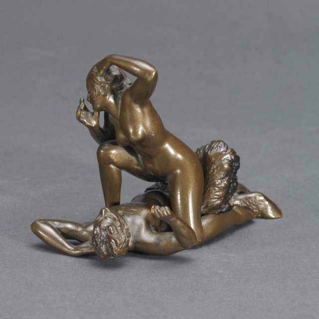 Austrian School, Two Piece Erotic Group, Satyr and Nude, c.1920