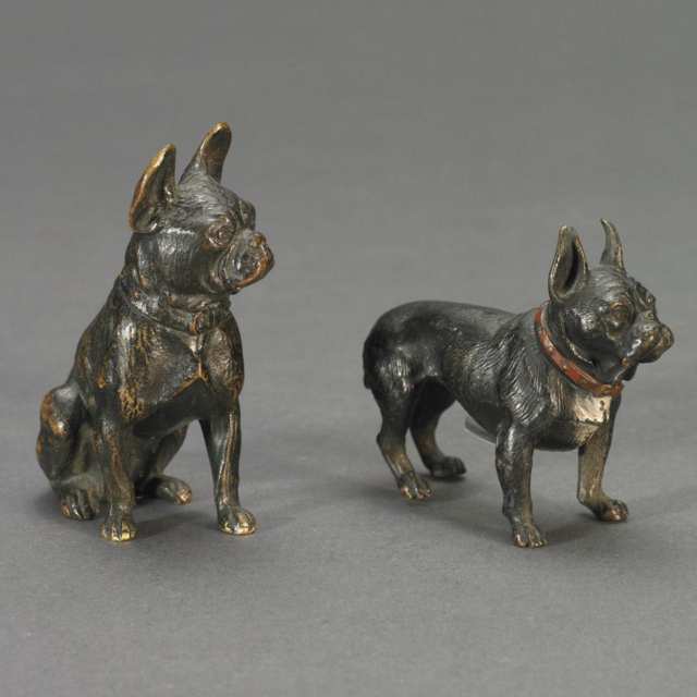 Two Small Austrian Cold Painted Bronze Figures of French Bull Dogs, 19th century