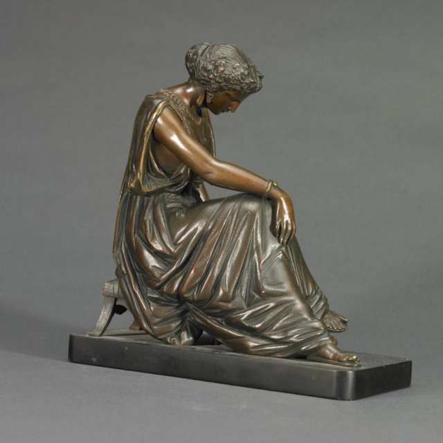  After the Model by Eugene-Antoine Aizelin (French, 1821-1902) Patinated Bronze Figure of Sappho Seated, on Black Marble Base, c. 1870