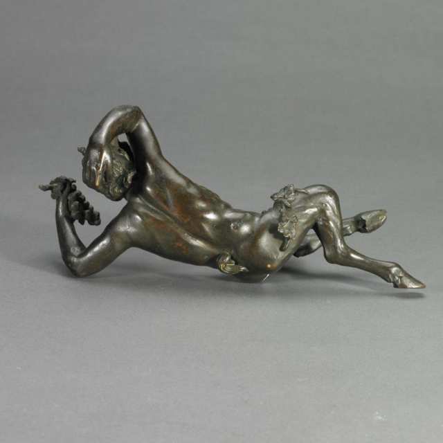 French Patinated Bronze Figure of a Seated Bacchanalian Satyr, 19th century