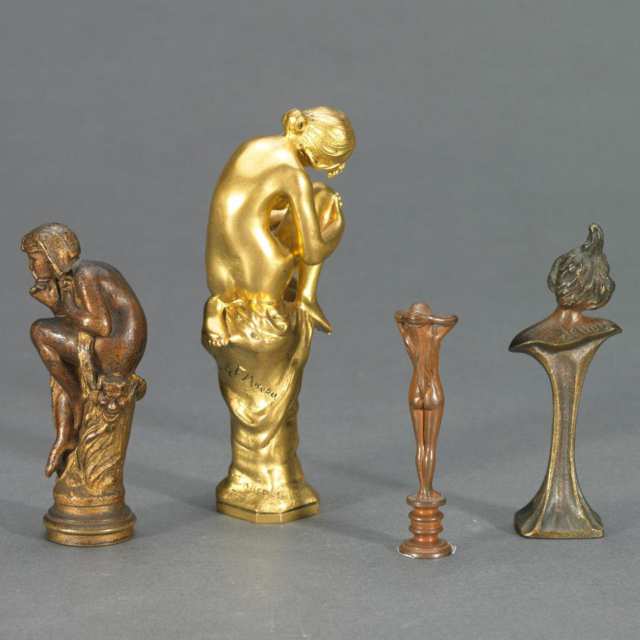 Group of Four Bronze Desk Seals, 19th century and later