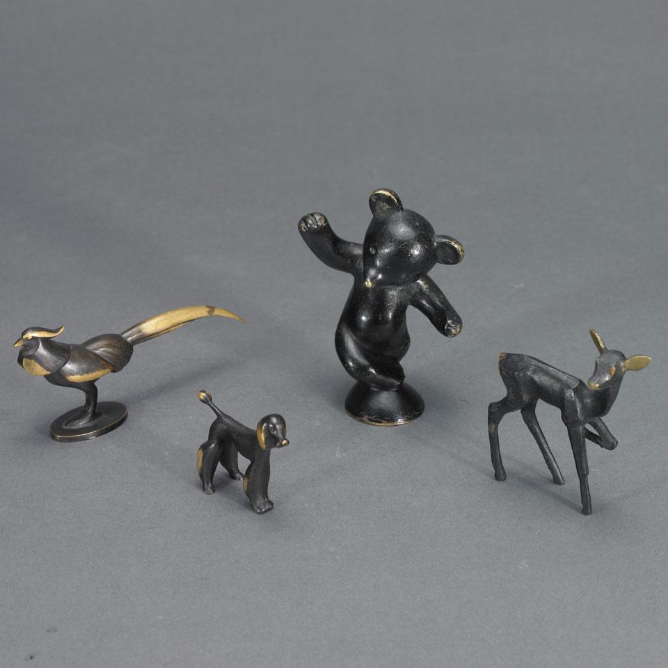 Group of Four Austrian School Patinated and Parcel Gilt Bronze Animal Figures