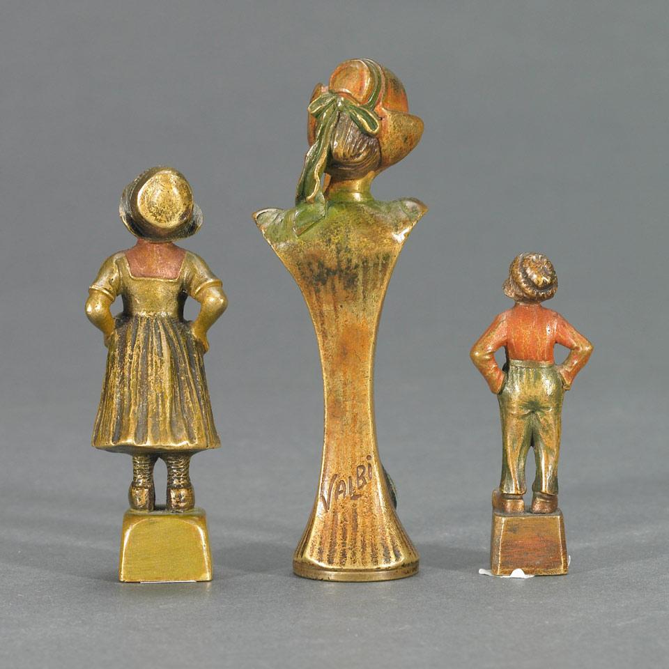 Group of Three Austrian Cold Painted Bronze Figural Desk Seals, 19th century