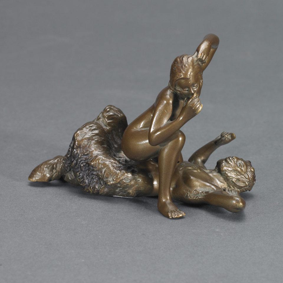 Austrian School, Two Piece Erotic Group, Satyr and Nude, c.1920