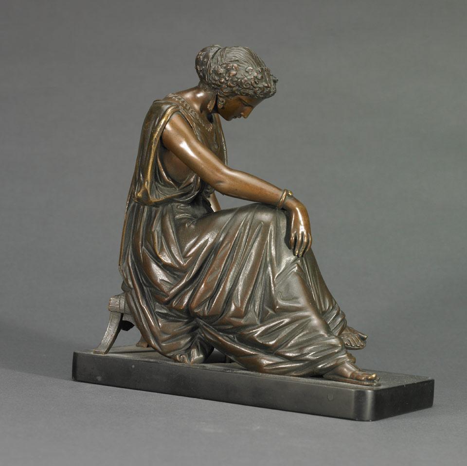  After the Model by Eugene-Antoine Aizelin (French, 1821-1902) Patinated Bronze Figure of Sappho Seated, on Black Marble Base, c. 1870
