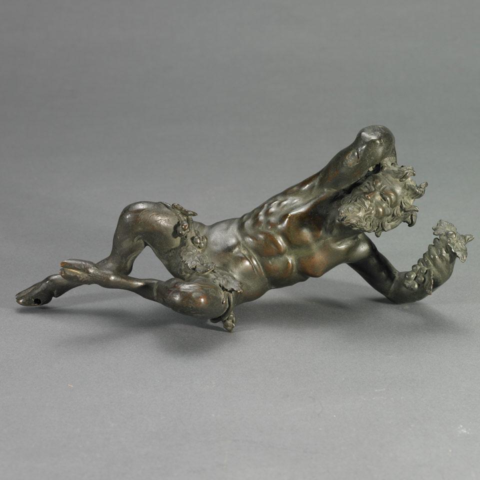 French Patinated Bronze Figure of a Seated Bacchanalian Satyr, 19th century