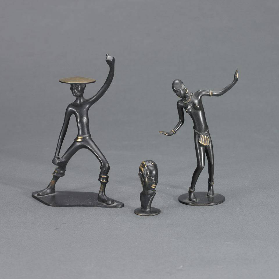 Group of Three Rena Rosenthal Bronze Figures, mid 20th century