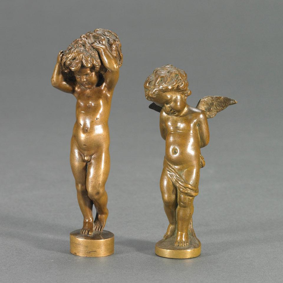 Two French Patinated Bronze Figural Desk Seal, c. 1890
