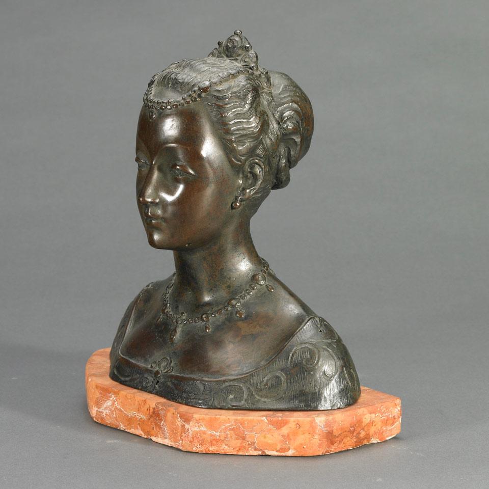 Patinated Bronze Bust of a Renaissance Maiden, Possibly Beatrice d’Este, late 19th century