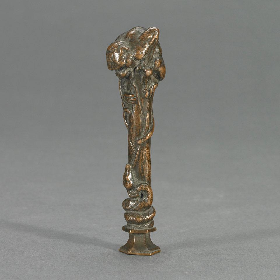 French Patinated Bronze Desk Seal, 19th century