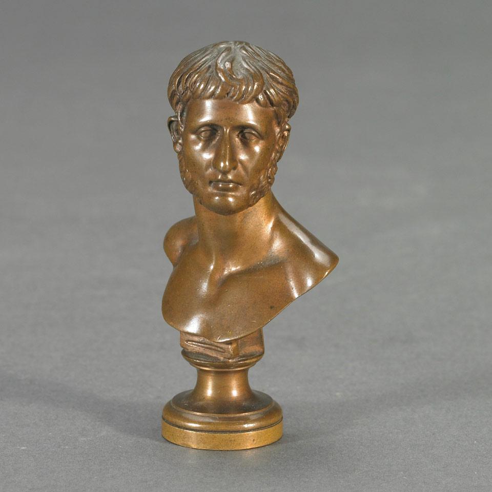 Patinated Bronze Bust Form Desk Seal, late 19th century