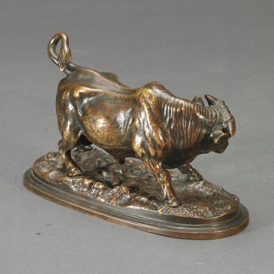 French School, Patinated Bronze Figure of a Raging Bull, 19th century