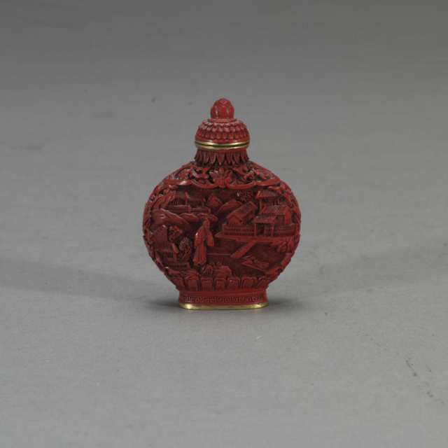 Cinnabar Lacquer Snuff Bottle, Qianlong Mark