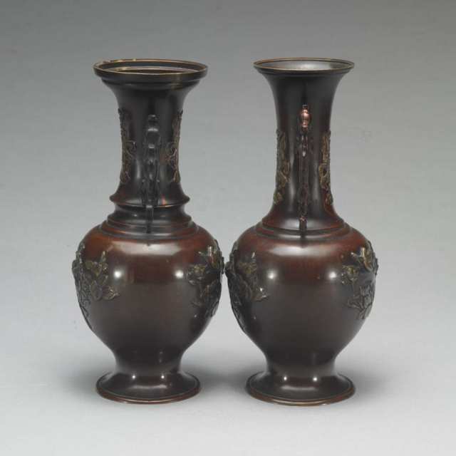 Pair of Lacquered Bronze Vases, Taisho Period (1912-1926)