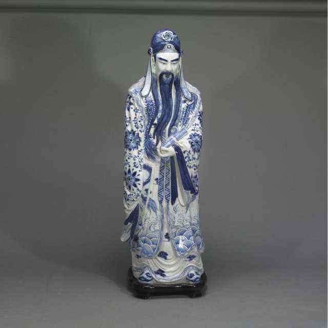 Massive Blue and White Porcelain Figures of the Three Star Gods “Fu Lu Shou”