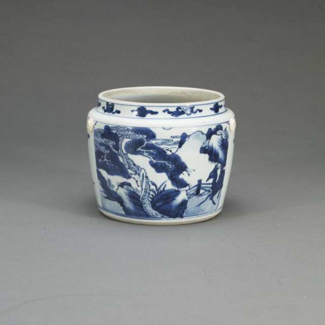Blue and White Landscape ‘Congee Pot’, Qing Dynasty, 19th Century