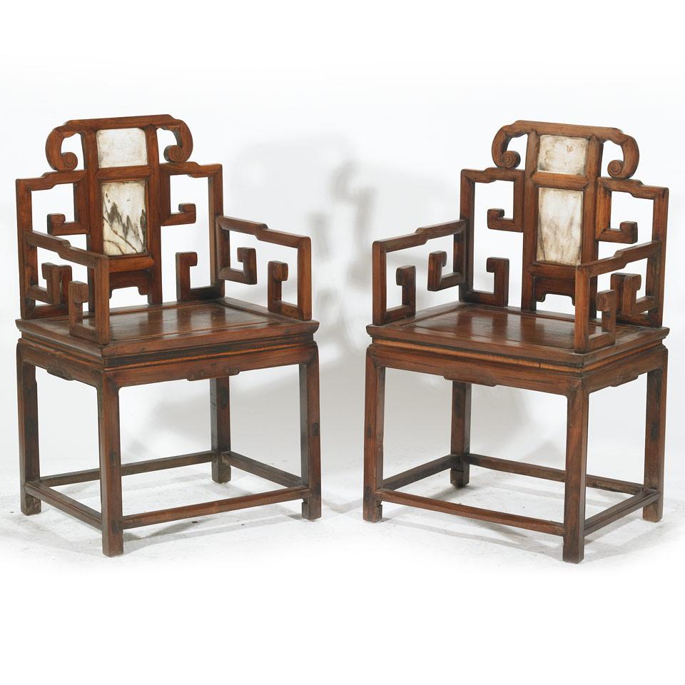 Pair of Rosewood Chairs with Inset Dali Marble Panels