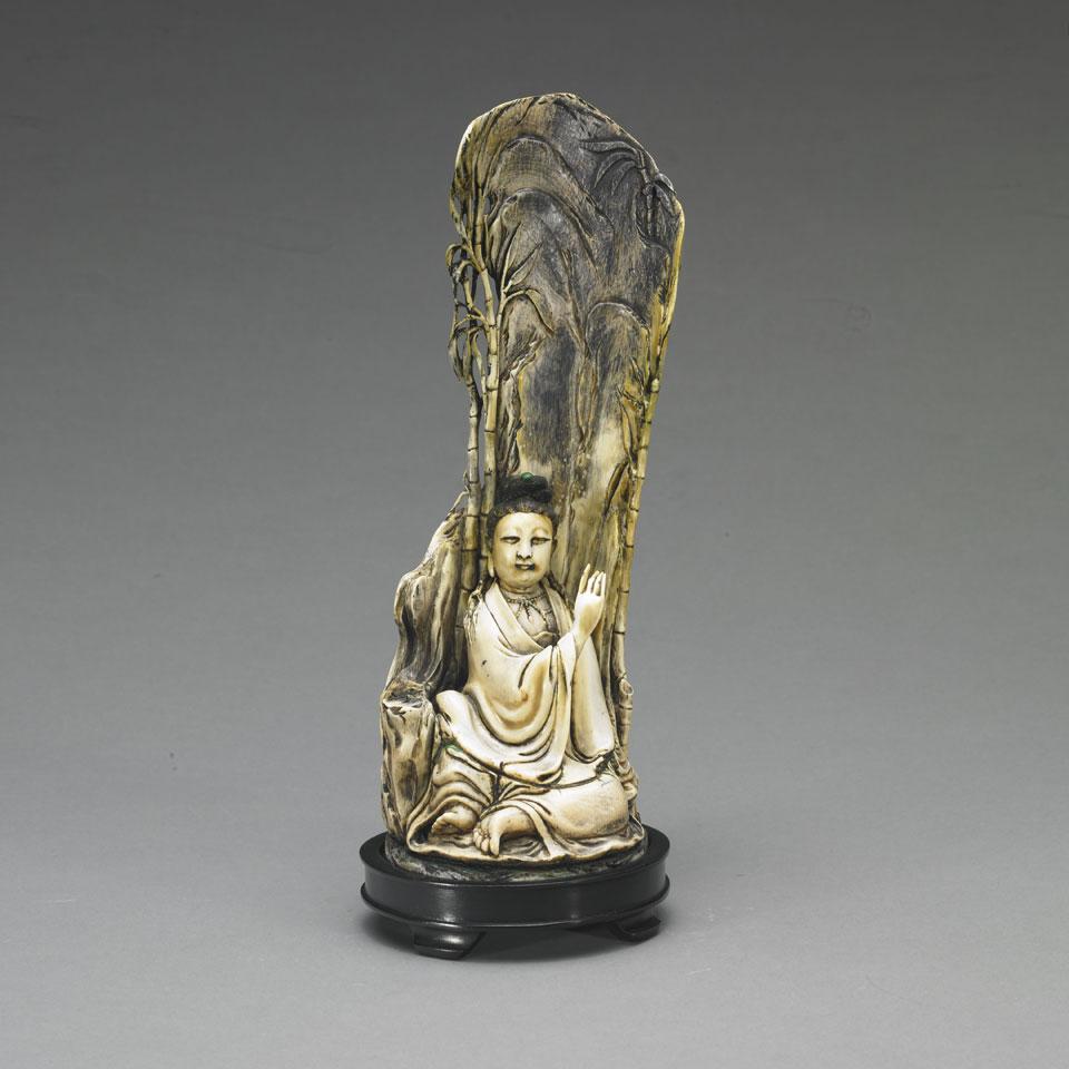 Tinted Ivory Carved Maiden in Bamboo Grove