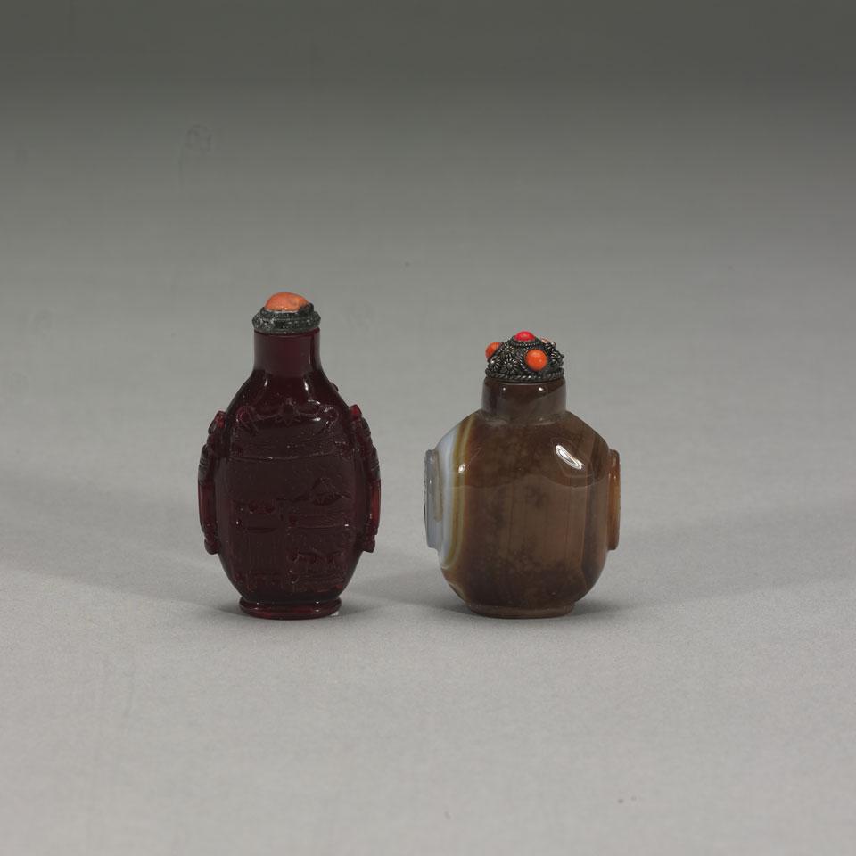 A Peking Glass and an Agate Snuff Bottle