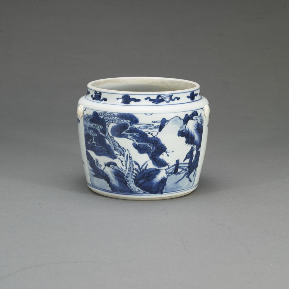Blue and White Landscape ‘Congee Pot’, Qing Dynasty, 19th Century