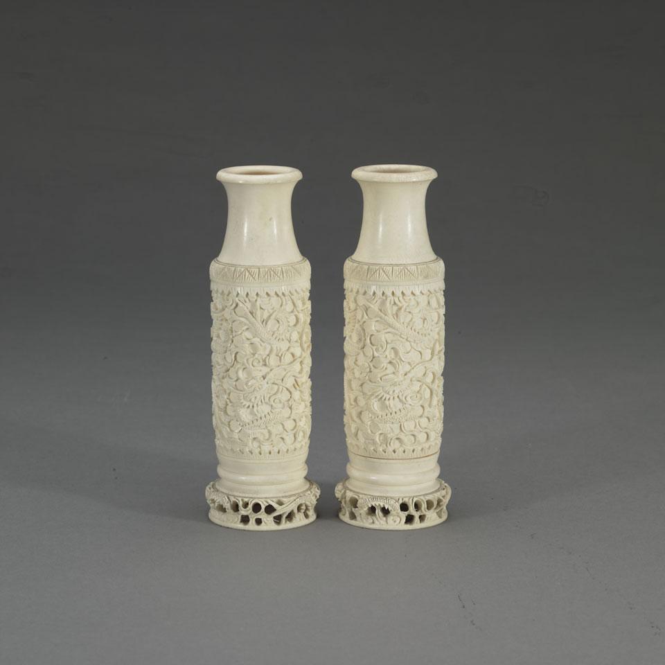 Pair of Ivory Carved Vases
