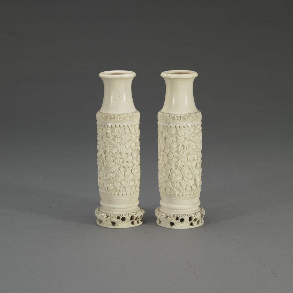 Pair of Ivory Carved Vases