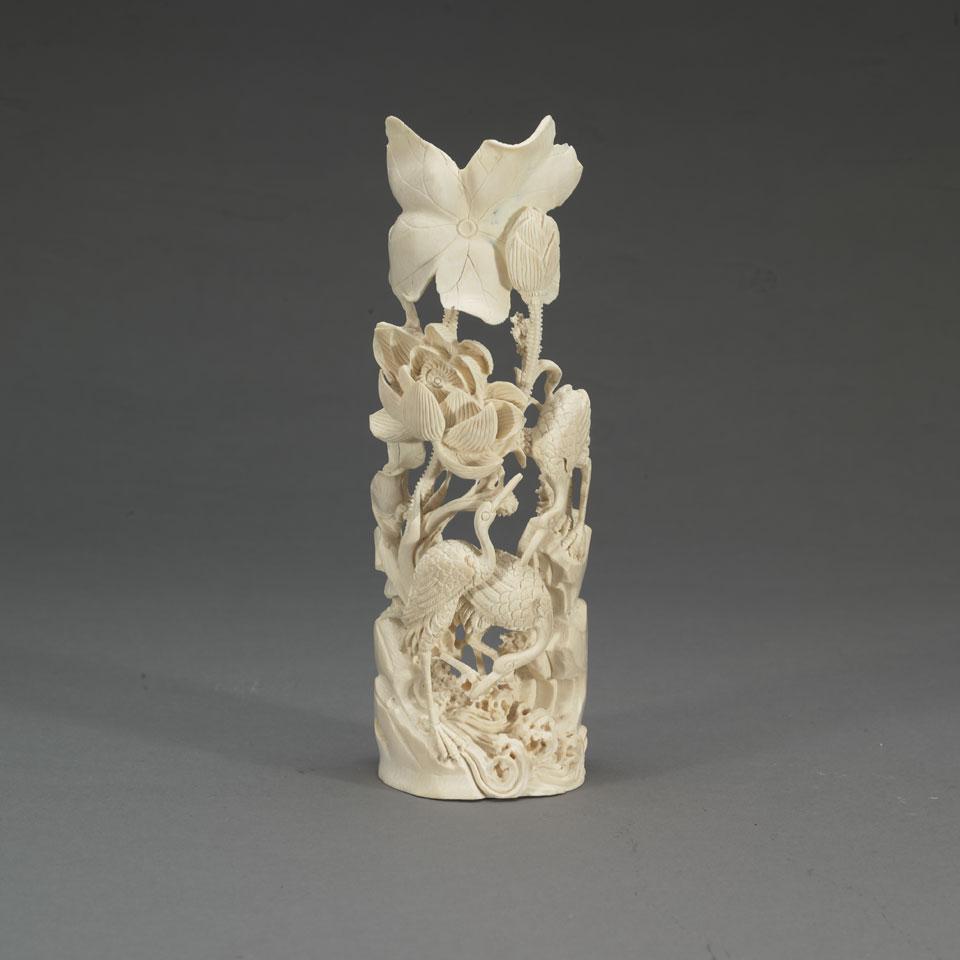 Ivory Carved Longevity Crane Group