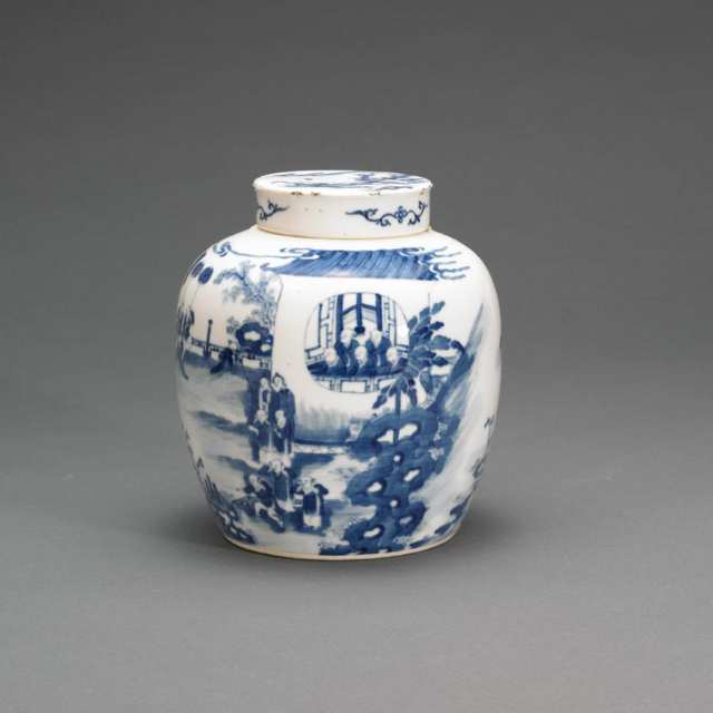 Blue and White Covered Storage Jar