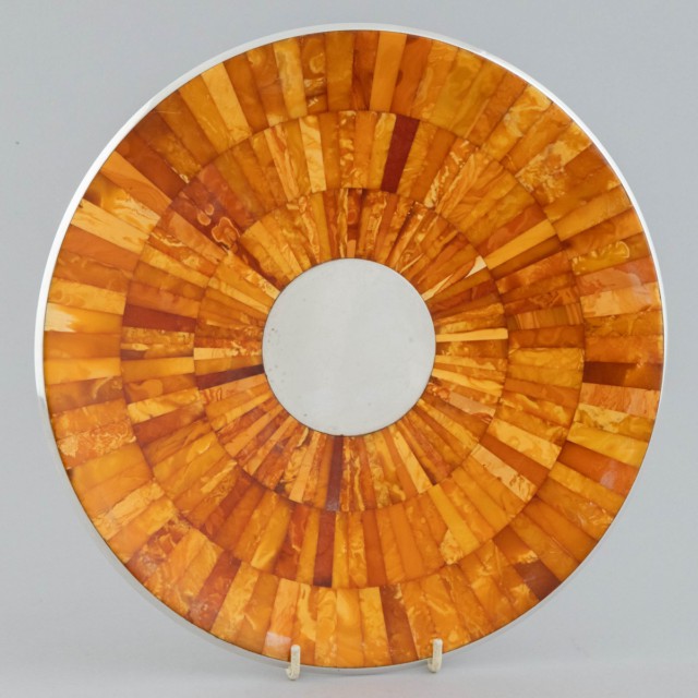German Silver and Amber Shallow Bowl, Staatliche Bernstein Manufaktur, Königsberg, 1930s